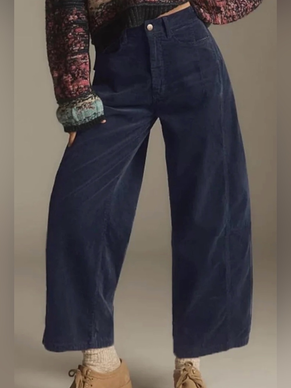 Anthropologie Pilcro The Kenna Mid-Rise Corduroy Barrel Jeans 28 Navy Blue 26